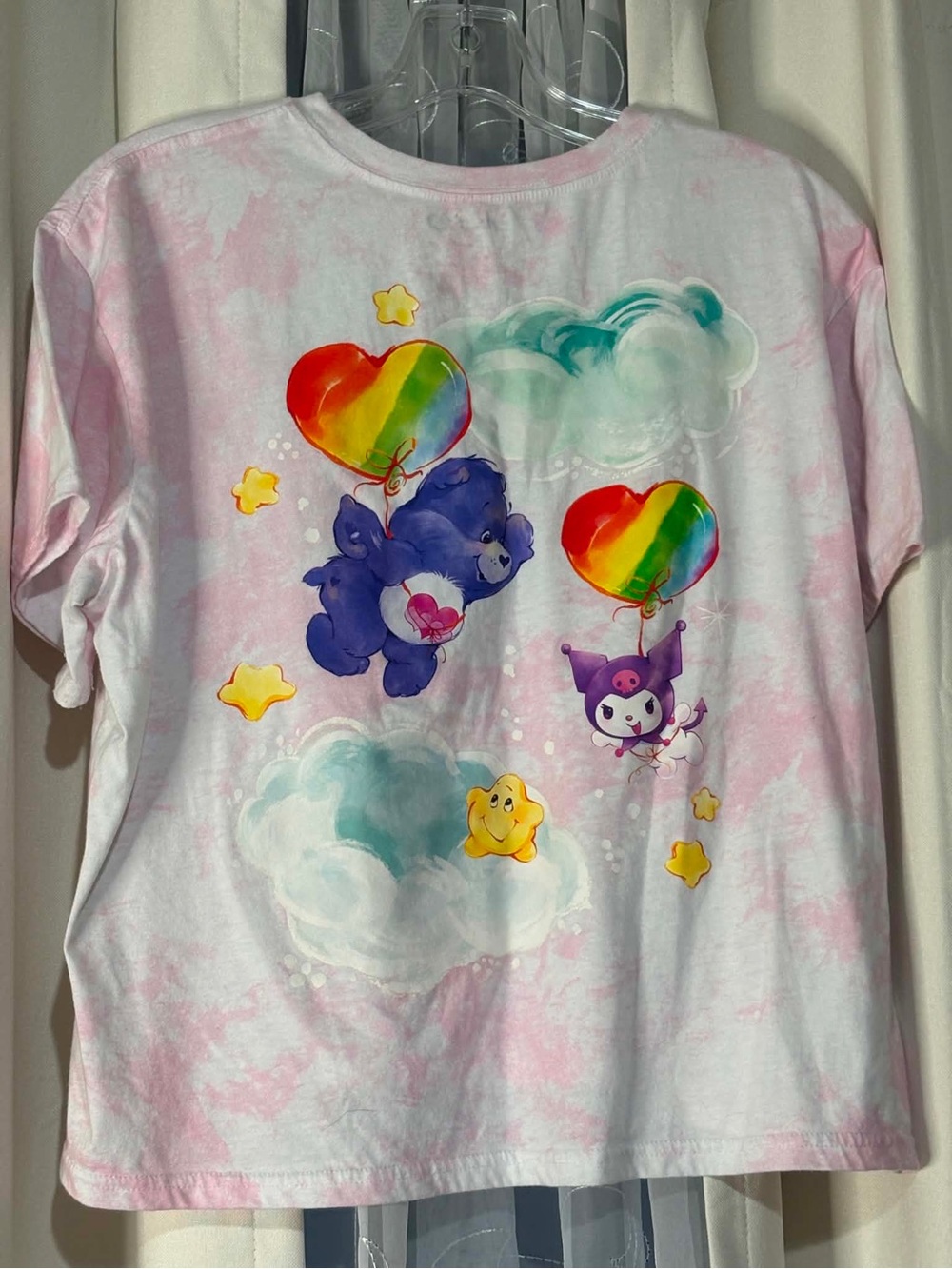 Bioworld Sanrio Hello Kitty x Carebears Kuromi size 2X Boxy Pink Tie dye Tee